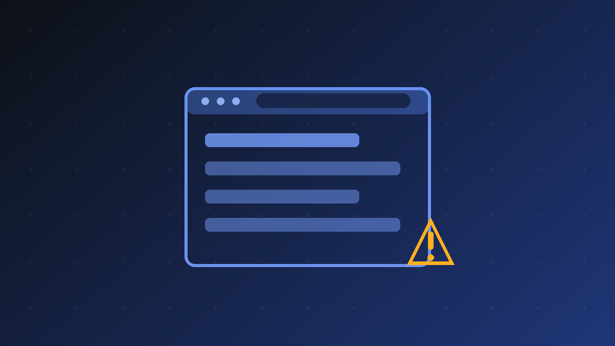 Abstract illustration of an in-app browser window with a warning triangle representing the Android System WebView keeps stopping error