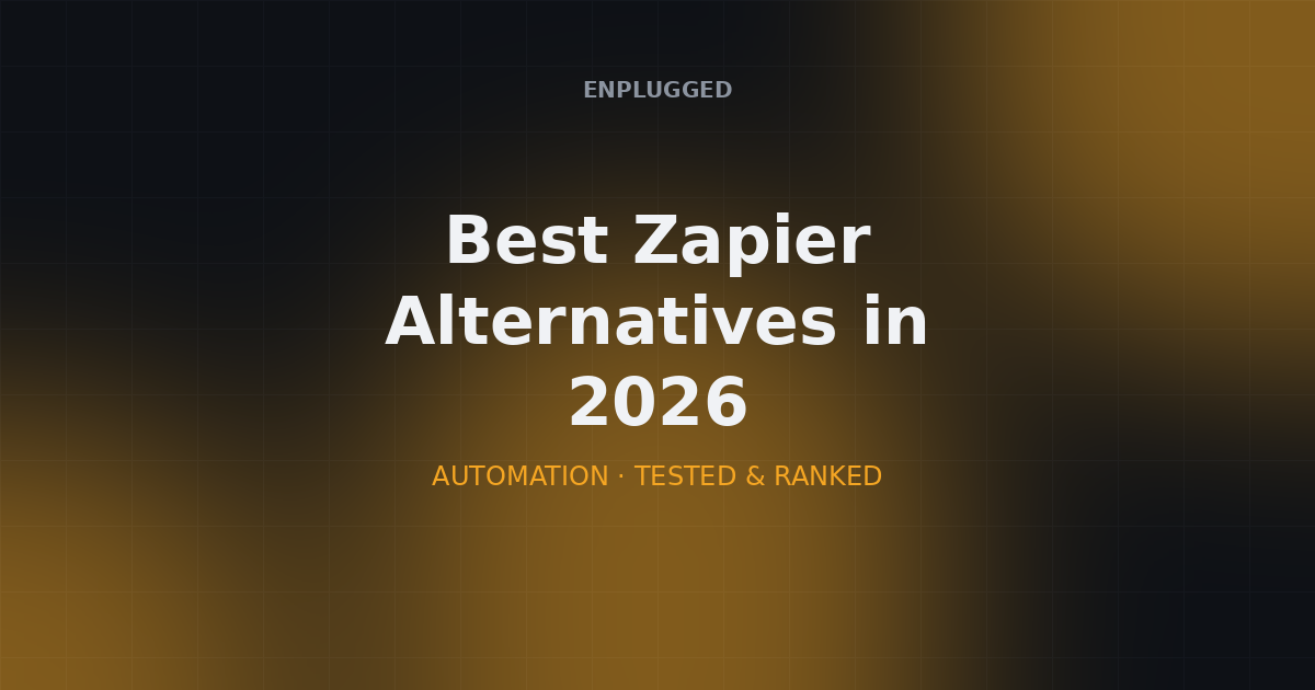 Logos of Zapier alternative automation platforms arranged around a workflow diagram