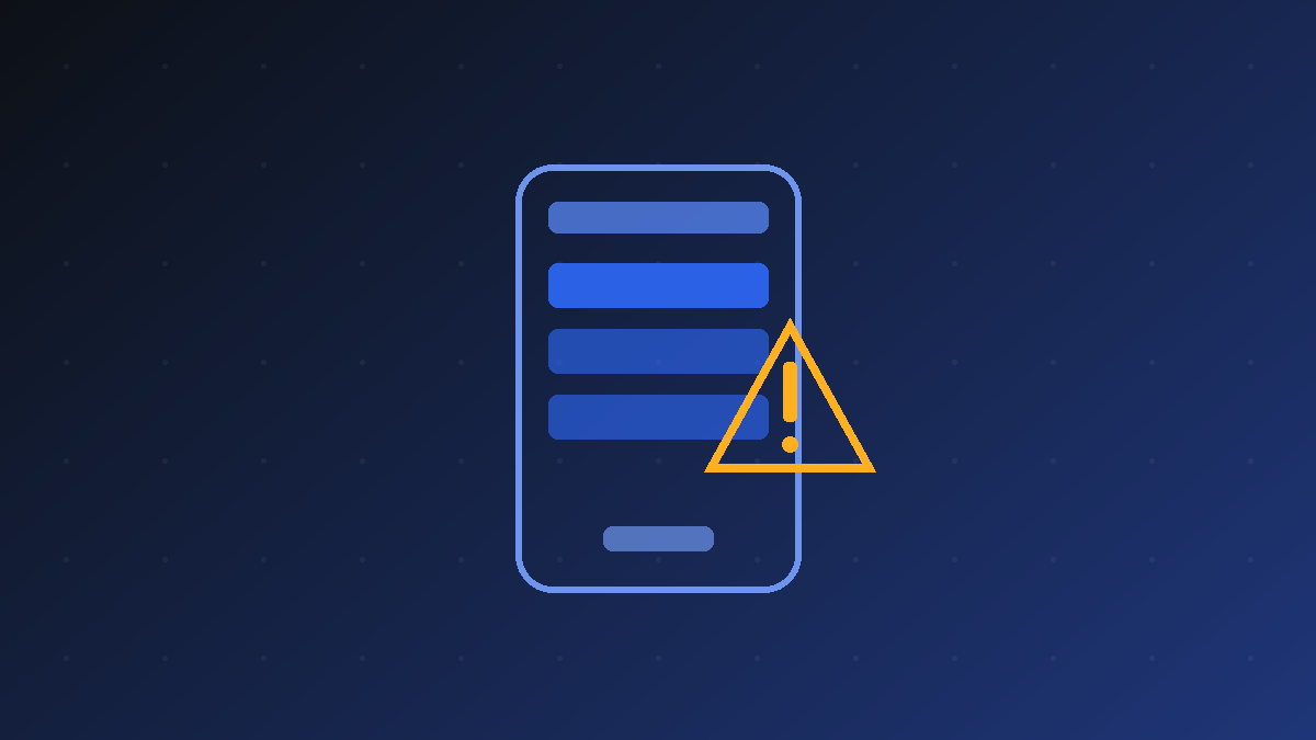 Abstract illustration of a phone interface with a warning triangle representing the com.android.systemui keeps stopping error