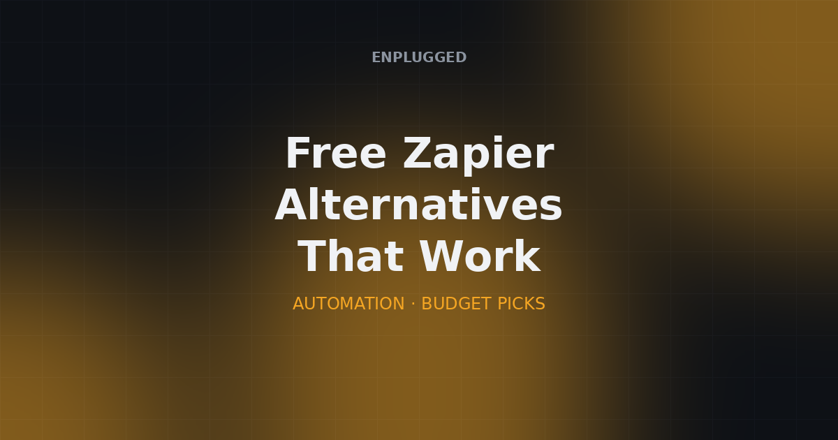 Icons of free automation tools connected by dotted workflow lines on a dark background