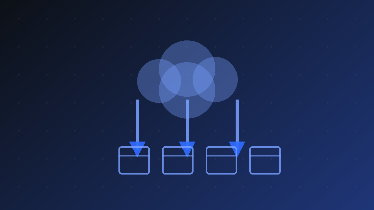 Abstract illustration of a cloud with download arrows and asset packages representing the iPhone mobileassetd download service